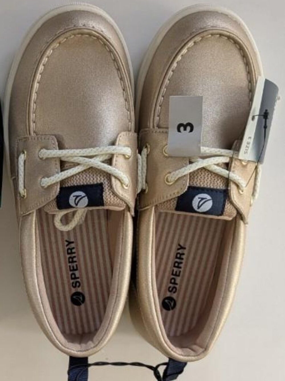 Sperry Girls Boat Shoe, Metallic Gold Size 12 & 3 - New